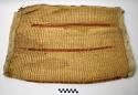 Oblong bag made of elaeagnus bark fiber, hemp twine, leather and cloth.