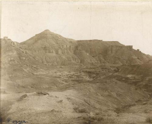 Landscape with canyon, mountainous plateaus in foreground