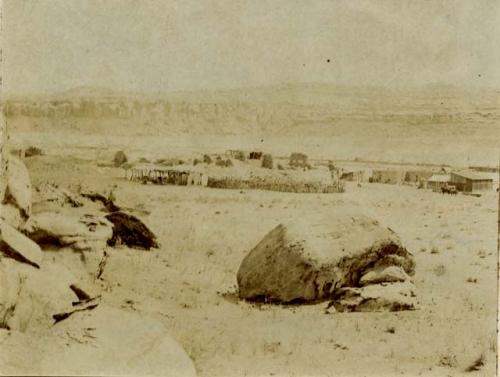 Chaco Canyon showing old walls of Pueblo Bonito