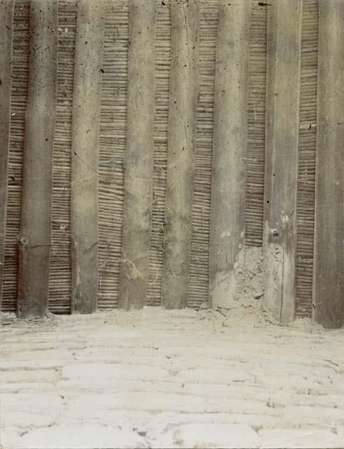 Section of ceiling in one of the excavated rooms of Bonito showing beams