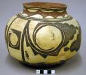 Jar, polacca polychrome style c. Zuni rain bird design. 17.5 x 22.5 cm.