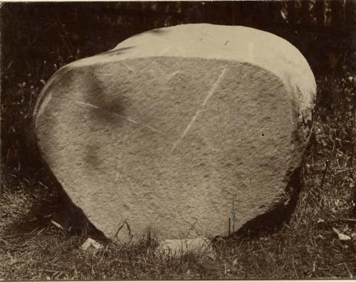 Top view of boulder, 3 feet long, 2 feet wide, 2 feet thick