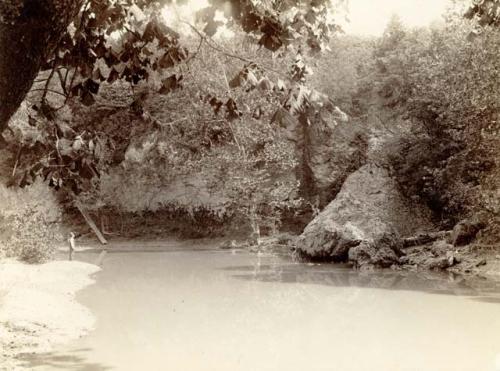 Prof. Putnam standing by creek at Fort Hill