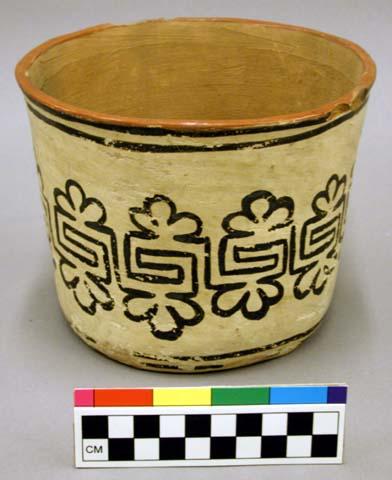 Earthen jar, white with black lines