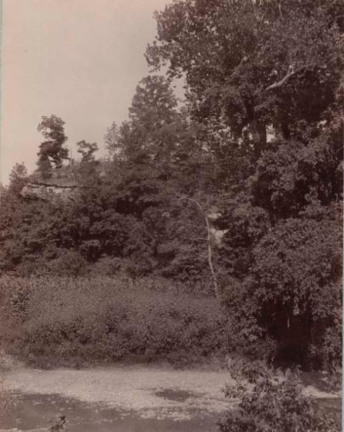 Serpent cliff upon which oval and head of serpent rest. Looking northwest.