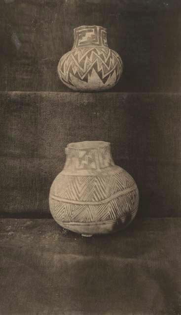 Black and white pitchers two pitchers with geometric designs. Heister Collection