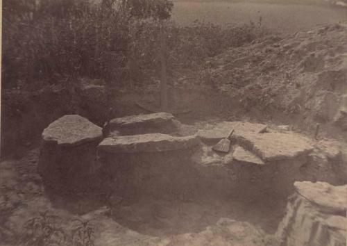 Hayner Stone Graves near Morrow. View from the west at grave III showing at right hand lower corner end of grave V