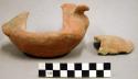Ceramic partial vessel, duck effigy, red, and 1 sherd
