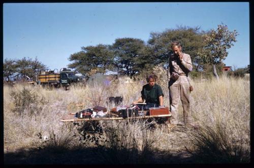 Elizabeth Marshall Thomas and Daniel Blitz synching audio recordings