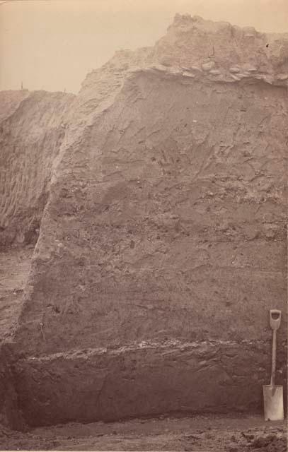 Excavated section of large mound.