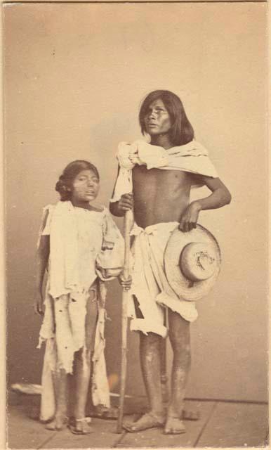 Blind Papago Indian and boy begging, Sonora- Mexico