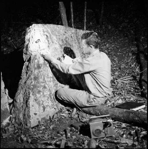 Ian Graham working on Stela 32 at Naranjo