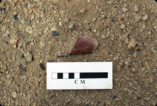 Lithic, fragment of spearpoint found near H1929,  Cupisnique site, Keatinge