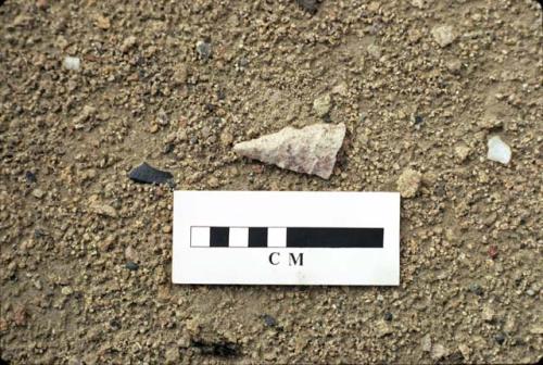 Lithic, fragment of spearpoint found near H1929,  Cupisnique site, Keatinge