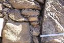 Close up of view of adobe mortar from wall at Cerro Ramon, Moche Valley