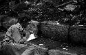 Ian Graham drawing step on Structure 5 at Yaxchilan