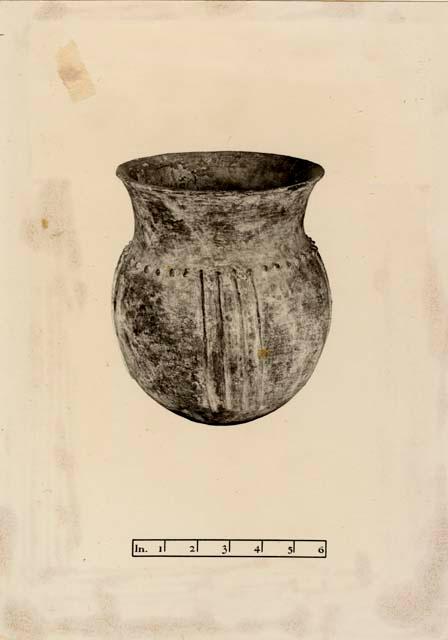 Pot with nodal line separating neck from bowl, four sets of vertical lines