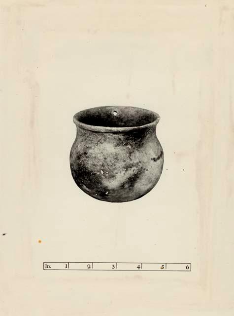 Undecorated jar with suspension holes near rim