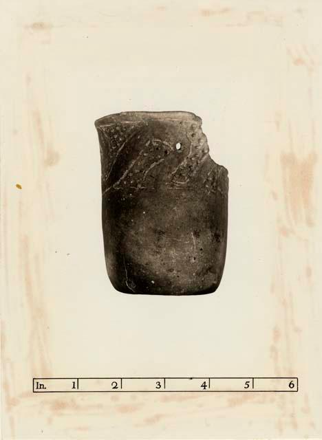 Small pot or lamp with suspension holes, from burial on Murrant Creek