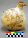 Polychrome pottery bird-form jar - orange, black, yellow