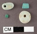 2 turquoise pendants, 2 turquoise fragments (squarish, no perforations), 1 penda
