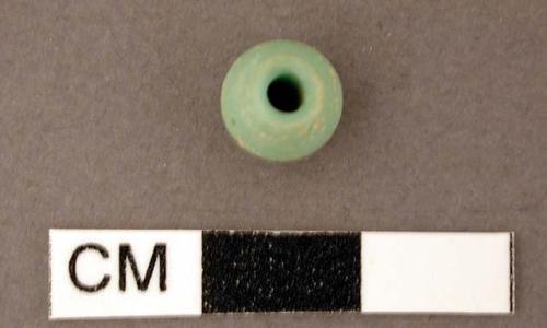 Stone, round bead, green, perforated through center