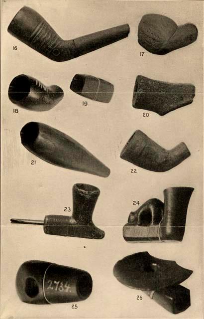 Eleven pipes made of clay, stone, caternite - from various locations