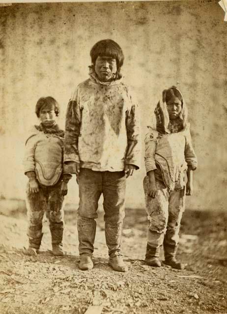 Inuit man with girl and boy