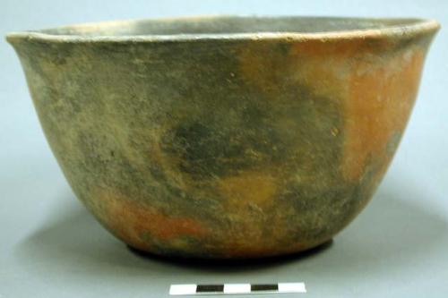 Ceramic bowl, red, fire-clouded exterior, black interior