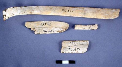 Organic, faunal remains, utilized bone fragments; some are mended or mend