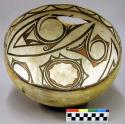 Bowl, polacca polychrome style c. int: zuni rain bird design; ext: slipped, no d