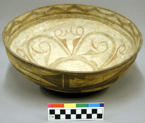 Polychrome pottery large bowl - red, white, brown