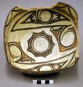 Bowl, polacca polychrome style c. int: zuni rain bird design; ext: linear design