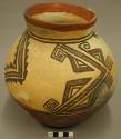 Jar, eccentric painted ware. polychrome on buff.