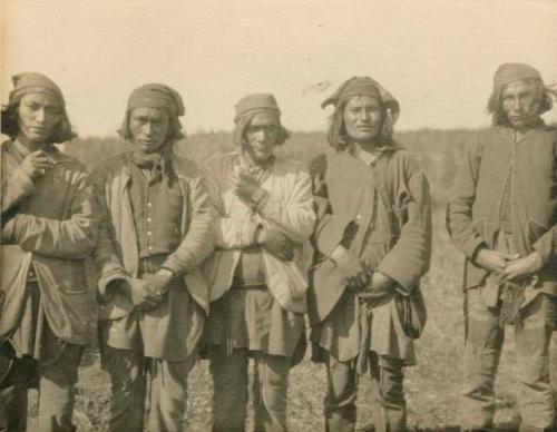 Five Naskapi men wearing traditional clothing