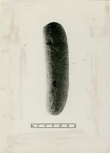 Stone pestle used in mortar hole, from CA Mather collection