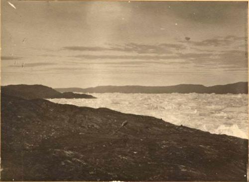 Panorama of Ice fjord of Jakobshaun taken from a hill out of Sermermiut.