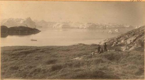 View of the harbor of Sermermiut - Background - icebergs