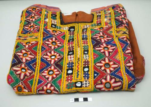 Textile; tunic with embroidery and mirrors