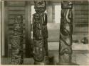 Three totem poles; from American Museum of Natural History