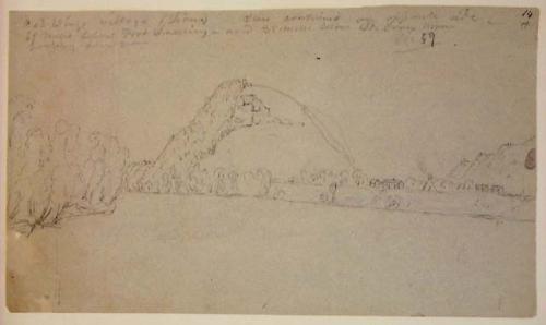 "Red Wing's Village (Sioux) 6 miles below Fort Snelling and 25 miles below St. Croix River." Pencil sketch.
Seth Eastman