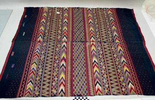 Huipil, woman's shirt, indigo with multicolored geometric designs