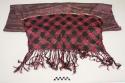 Rebozo, woman's shawl, magenta and black/white ikat stripes, ends are macramed and fringed