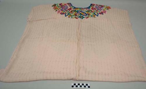 Huipil, women's shirt, synthetic material, multicolored embroidered flowers around the neck