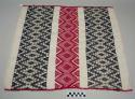 Tzute, women's multipurpose cloth, white cotton with thick bands of red and black geometric designs