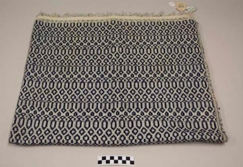 Mantel, table covering, two panels sewn together, dark blue and white with two faced patterning