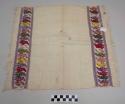 Servilleta, small multipurpose cloth, white with bands of multicolored zoomorphic images at either end, fringed