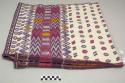 Huipil, women's shirt, two pieces, head hole cut, white with purple, red, and multicolored geometric designs