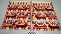 Tzute, women's multipurpose headcloth, two pieces attached with bicolored randa, white with red stripes in the center and on the edges, multicolored animals, women, and birds