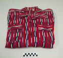 Shirt, men's shirt, multiple pieces, red with black and white ikat stripes, two pockets, black buttons